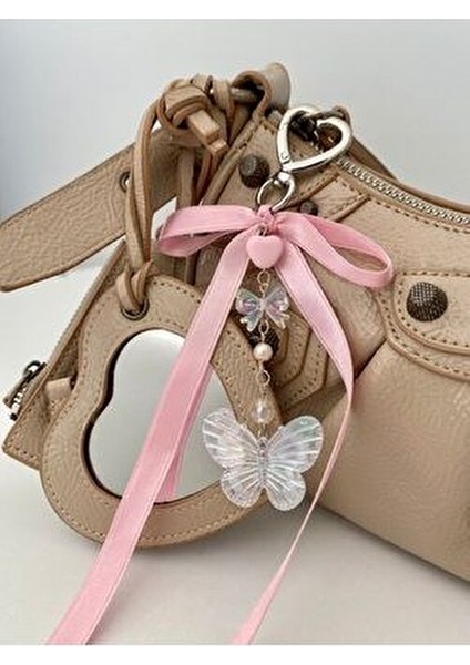 Pembe Kurdeleli Kelebekli Çanta Charmı