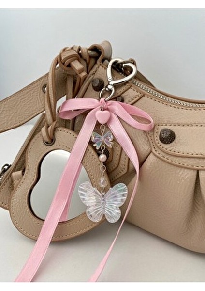 Pembe Kurdeleli Kelebekli Çanta Charmı fiyatları