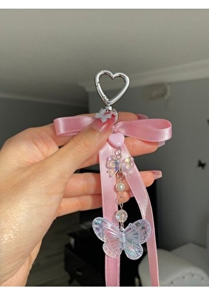 Pembe Kurdeleli Kelebekli Çanta Charmı fırsatları