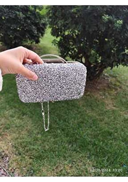 Yeni Model Iri Taşlı Gümüş Abiye Çanta