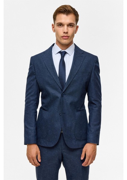 Lacivert Slim Desenli Mono Yaka 6 Drop Takım Elbise