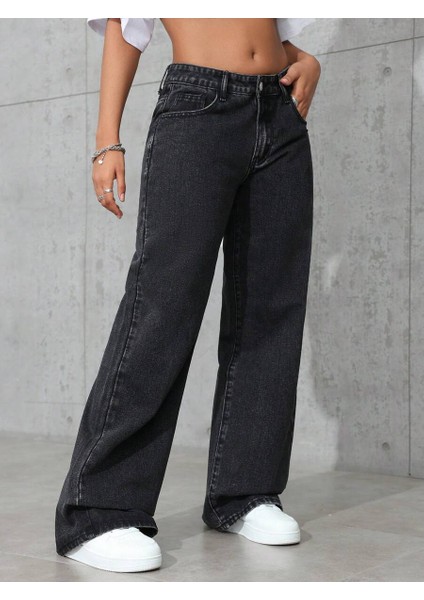 Kadın Baggy Fit Denim Jean Yıkamalı Pantolon fırsatları