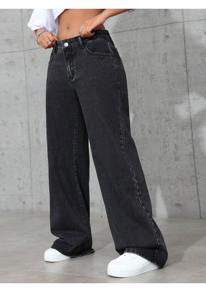 Kadın Baggy Fit Denim Jean Yıkamalı Pantolon indirimleri