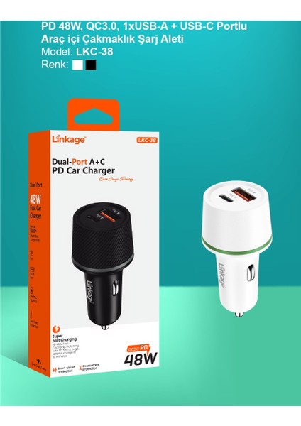 Linkage Lkc-38 6A/48W 1xusb-A+Usb-C Araç Içi Şarj Aleti