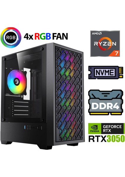 KX420 Ryzen 7 5700X 16GB Ram 512GB M.2 Nvme SSD RTX3050 Masaüstü Oyuncu Bilgisayarı
