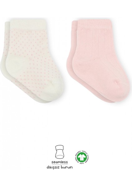 Bistyle Puan Derby Penye Soket Çorap 2'li BS10103 Pembe Ekru