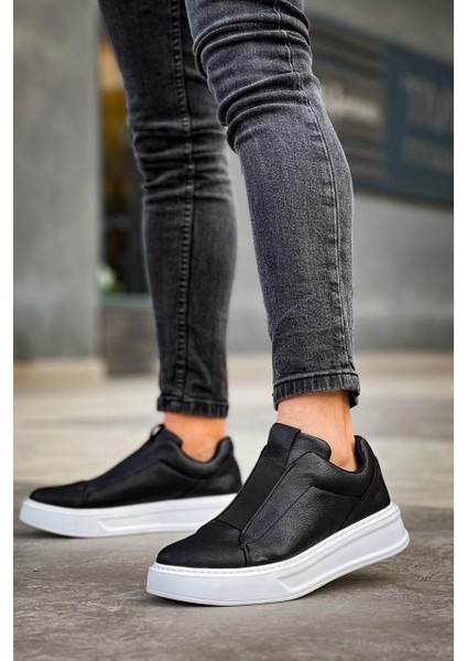 KB-007 Kuback Siyah Beyaz Yüksek Taban Tek Bant Bağcıksız Günlük Erkek Ayakkabı fırsatları