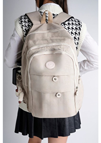 Unisex Seyahat Sırt Çantası Krinkıl Kumaş Su Itici Büyük Boy Çok Gözlü Basic Koleksiyon