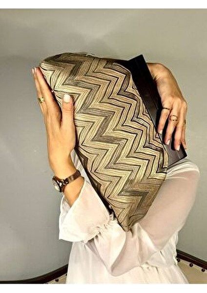 Bahram - Ahşap Burslu Kumaş Portföy Çanta, Clutch, El Çantası
