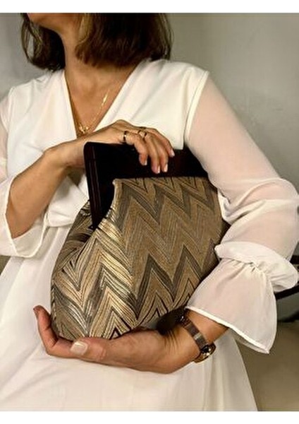 Bahram - Ahşap Burslu Kumaş Portföy Çanta, Clutch, El Çantası modelleri