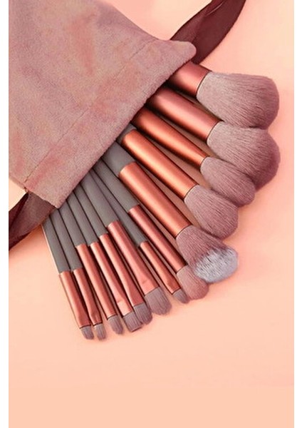 13 Parça Makyaj Fırça Seti Taşınabilir Kılıflı Profesyonel Makyaj Güzellik Seti Kahverengi