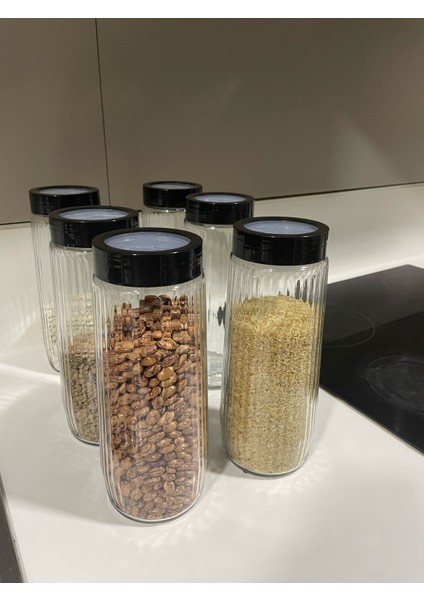6 Adet Mega Boy Uzun Dik Saydam Kapaklı Çizgili Cam Kavanoz Seti 1500ML Erzak Saklama Kabı fırsatları