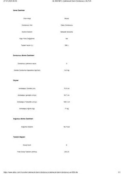 Al 809 Nfe 8 Çekmeceli Dikey No Frost Derin Dondurucu fırsatları