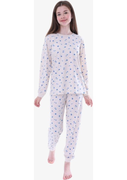 Mavi Çiçekli Kız Pijama - Bej fiyatları
