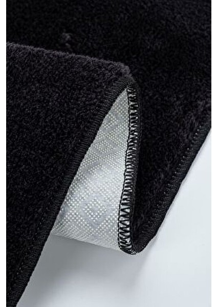 Yıkanabilir Ponpon Saçaklı Kaymaz Taban Post Peluş Banyo Paspası 2'li Takım Siyah modelleri