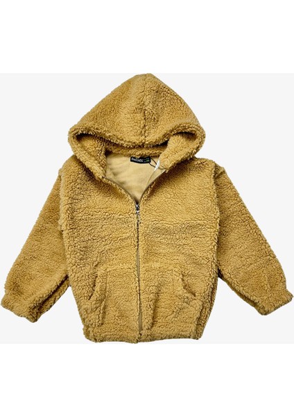 Peluş Cepli Kız Hırka - Bej