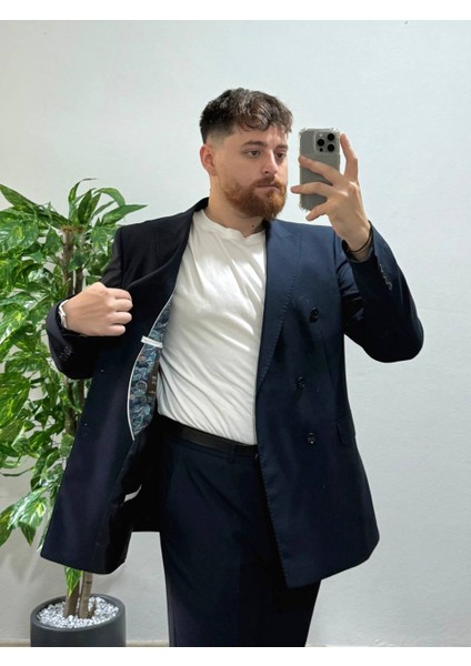 Erkek Lacivert Kruvaze Takım Elbise Modern Slim Fit Şık Damatlık Özel Gün Klasik Takım modelleri