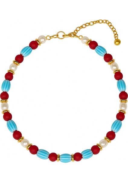 Rainbow Cam Boncuklu, Gerçek Inci ve Altın Kaplama Choker Kolye – El Yapımı Renkli Tasarım