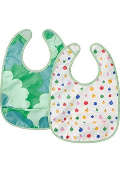 Mama Önlüğü, Yeşil- Beyaz Meyve Desenli, Ön Cepli, 2 Adet