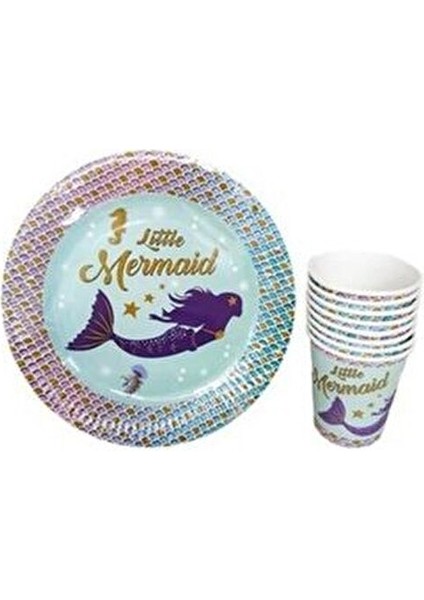 Deniz Kızı Doğum Günü Seti 16 Kişilik Tabak Bardak Renkli Deniz Temalı Parti Malzemeleri