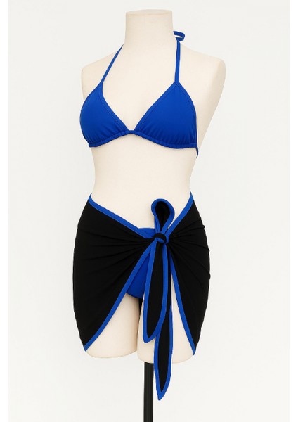 Kadın Mavi Pareolu Yandan ve Boyundan Bağlamalı 3'lü Bikini Takımı fiyatları