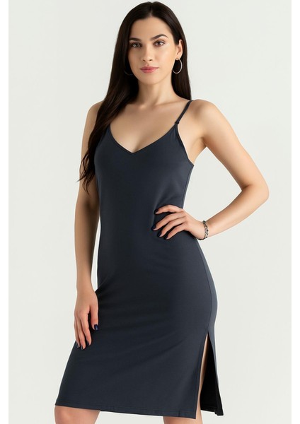 Askılı Gri Modal Kumaş Kadın Elbise modelleri