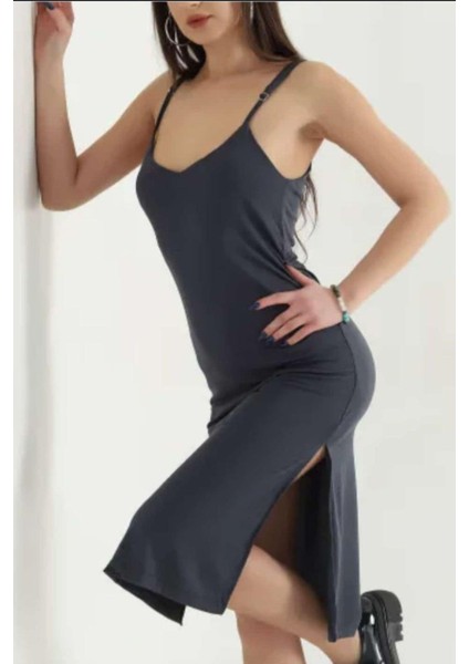 Askılı Gri Modal Kumaş Kadın Elbise fırsatları