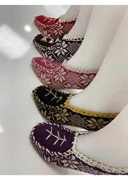 Kadın Yün Örgü 5 Adet Pamuklu Patik Çeyizlik Hediyelik Bohçalık
