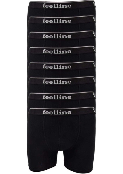 8 Adet Feelline Siyah Pamuklu Doğal Likralı Erkek Boxer