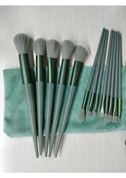 13 Parça Makyaj Fırça Seti Taşınabilir Kılıflı Profesyonel Makyaj Güzellik Seti Yeşil modelleri
