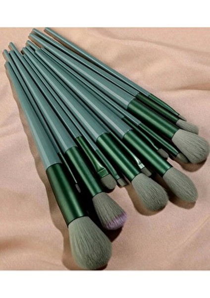 13 Parça Makyaj Fırça Seti Taşınabilir Kılıflı Profesyonel Makyaj Güzellik Seti Yeşil