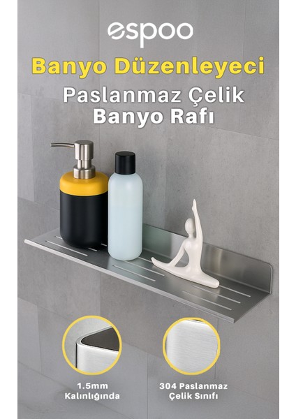 Yapışkanlı ve Vidalı Paslanmaz Çelik Banyo Rafı, Düzenleyici Duşakabin Için Şampuanlık Sabunluk Seti