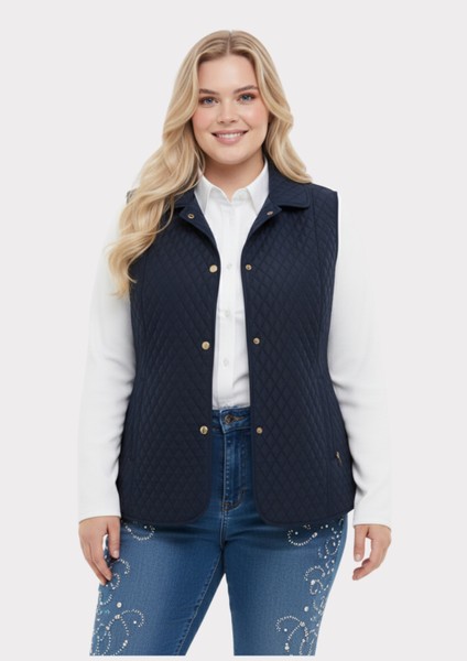 Büyük Beden Polo Yaka Lacivert Renkli Kapitone Yelek