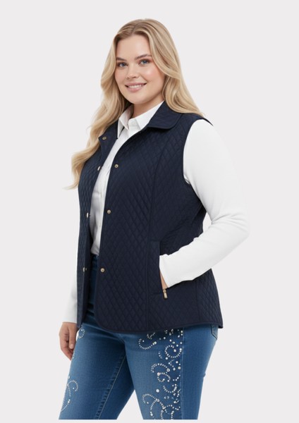 Büyük Beden Polo Yaka Lacivert Renkli Kapitone Yelek fiyatları