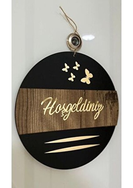 Hoşgeldiniz Yazılı Kelebek Detaylı Aynalı Pleksi Ahşap Kapı Süsü Dekoratif fiyatları