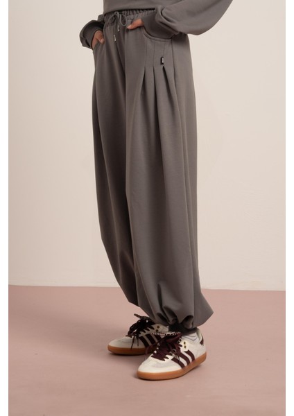 Yanları Pliseli Pantolon - Füme indirimleri