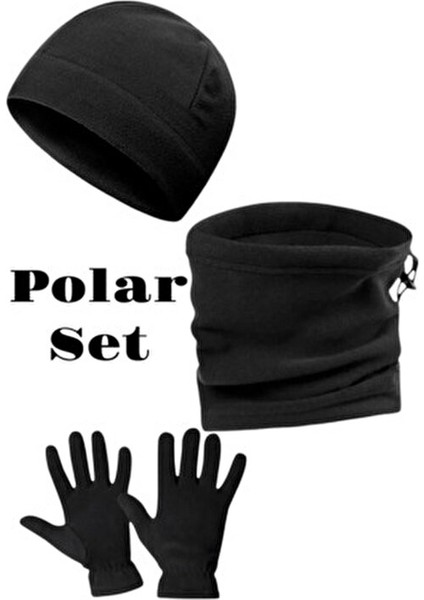 Siyah Polar Boyunluk-Polar Bere-Polar Eldiven