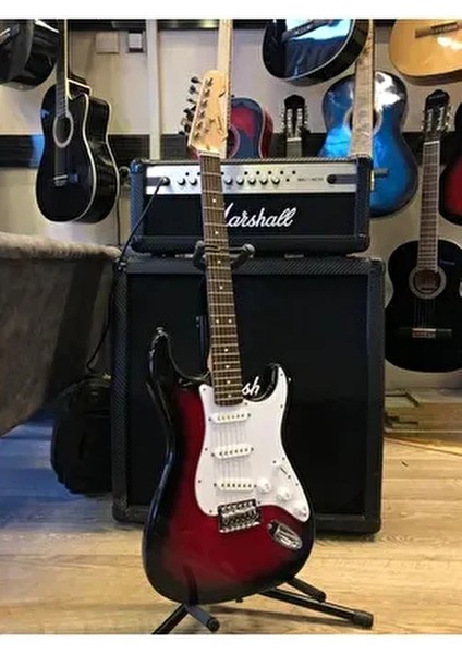 Strat Kasa Kırmızı Beyaz Elektro Gitar Aksesuarlarla Birlikte Profesyonel Kullanım İçin