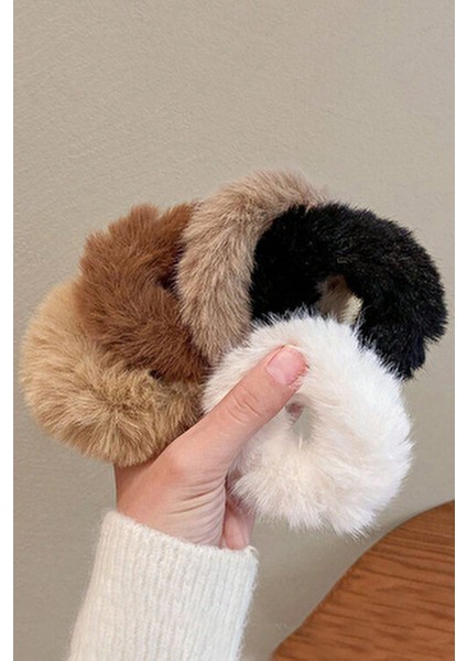 Kadın 5'li Kahve Tonları Peluş Lastik Toka Seti