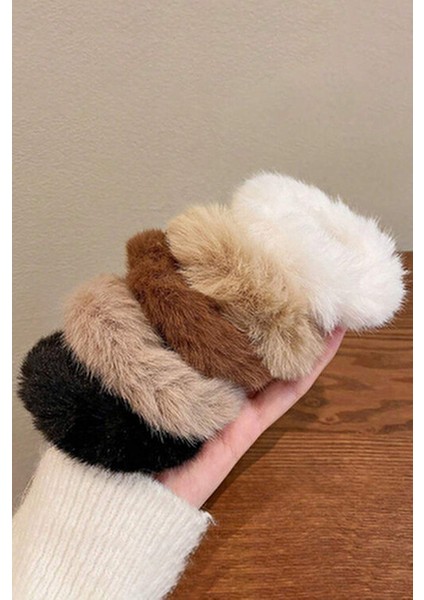 Kadın 5'li Kahve Tonları Peluş Lastik Toka Seti fiyatları