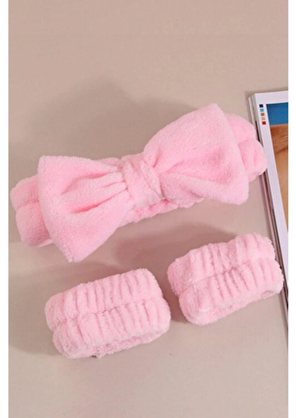 Peluş Pembe Bileklik + Makyaj ve Banyo Bandı Seti modelleri