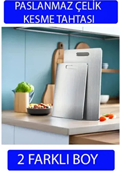 2 Adet Paslanmaz Çelik Kesme Tahtası Antibakteriyel Yüzey Üst Düzey Kalite