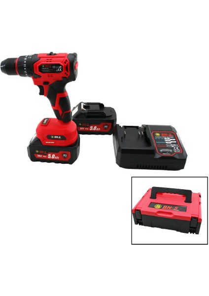 Kömürsüz 36V - Darbeli Kırmızı Şarjlı - Yedek Batarya - 5.0AH Prof.matkap Seti Çantalı F-136 (5224)