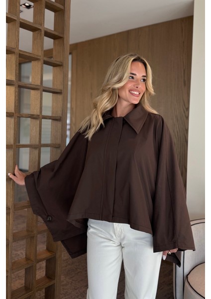 Kahverengi Pelerin Model Trençkot - 7603 fiyatları