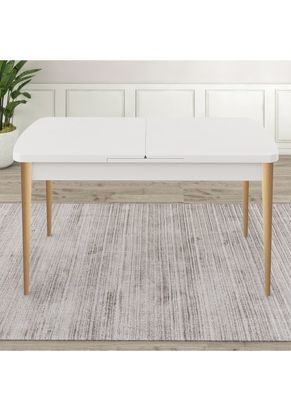 Beyaz 80X132 Açılabilir Mdf Yemek Masası Doğal Ahşap Ayak fiyatları