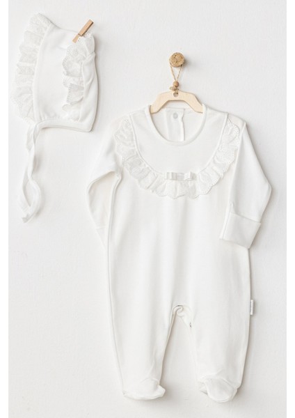Fisto Detaylı Bebe Tulum - Ekru