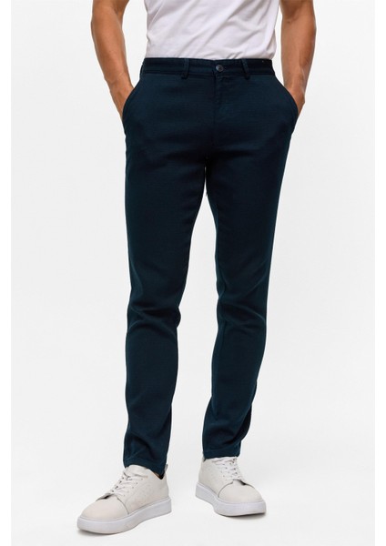 Lacivert Slim Armürlü Kanvas Pantolon fiyatları