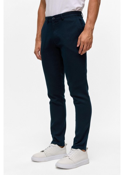 Lacivert Slim Armürlü Kanvas Pantolon modelleri