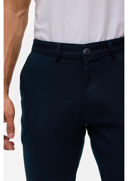 Lacivert Slim Armürlü Kanvas Pantolon fırsatları