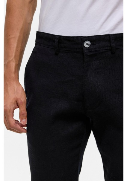 Siyah Slim Armürlü Kanvas Pantolon fırsatları